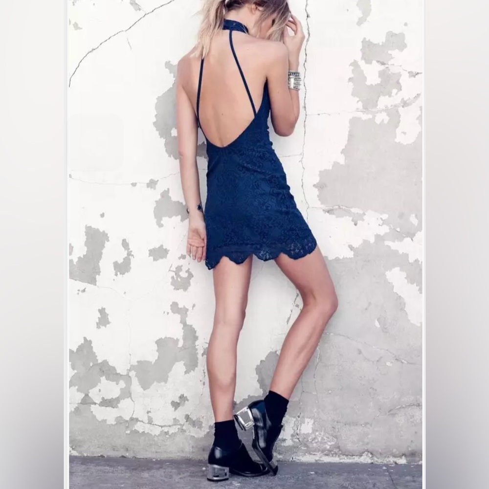 For love and lemons blue lace Take a Holiday Dress - Size S